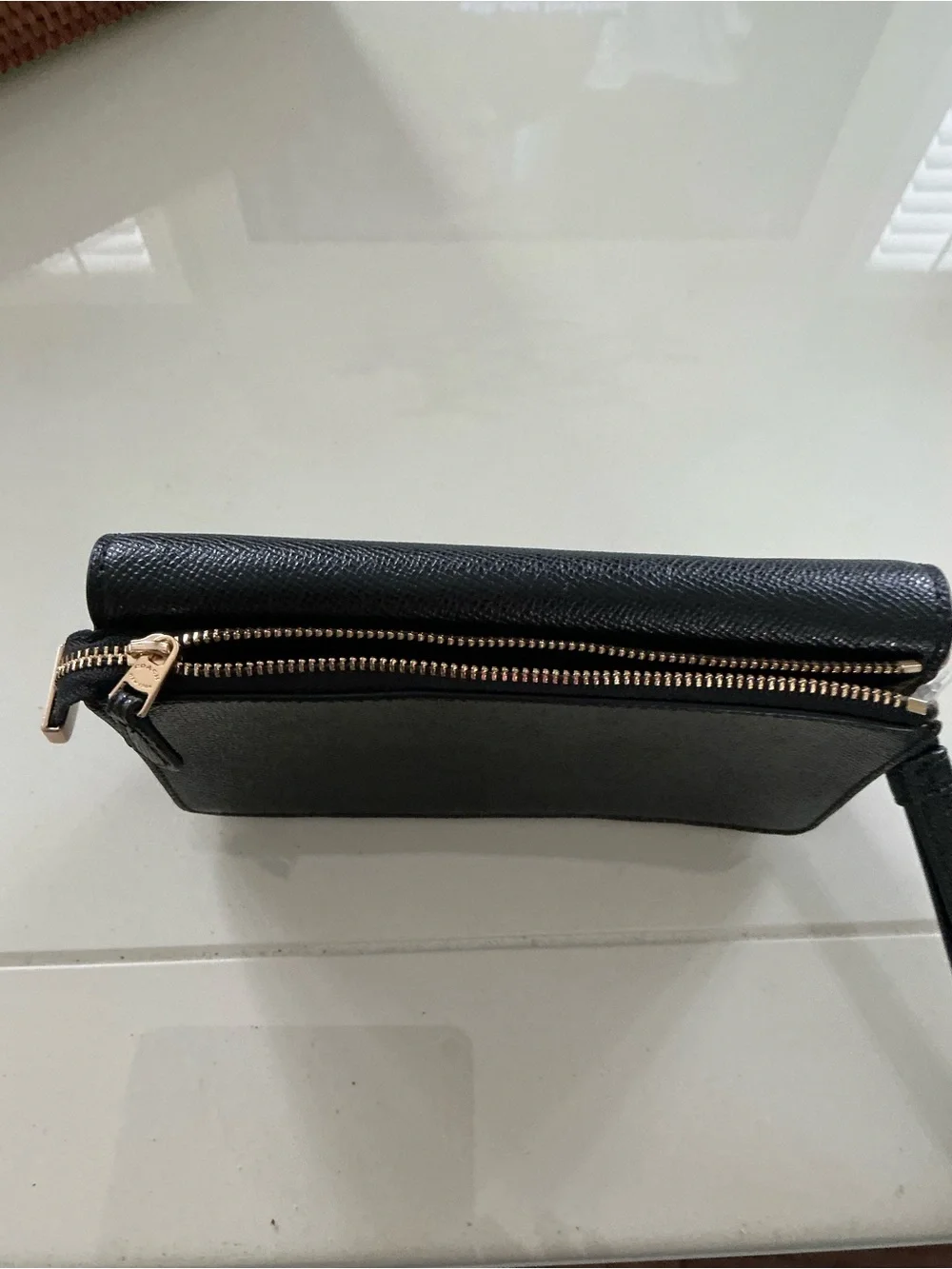 Coach Black Leather Wristlet with Gold Logo